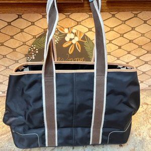 *VINTAGE* Coach Black Nylon Large Tote Shoulder Bag Brown Trim Blue Leather